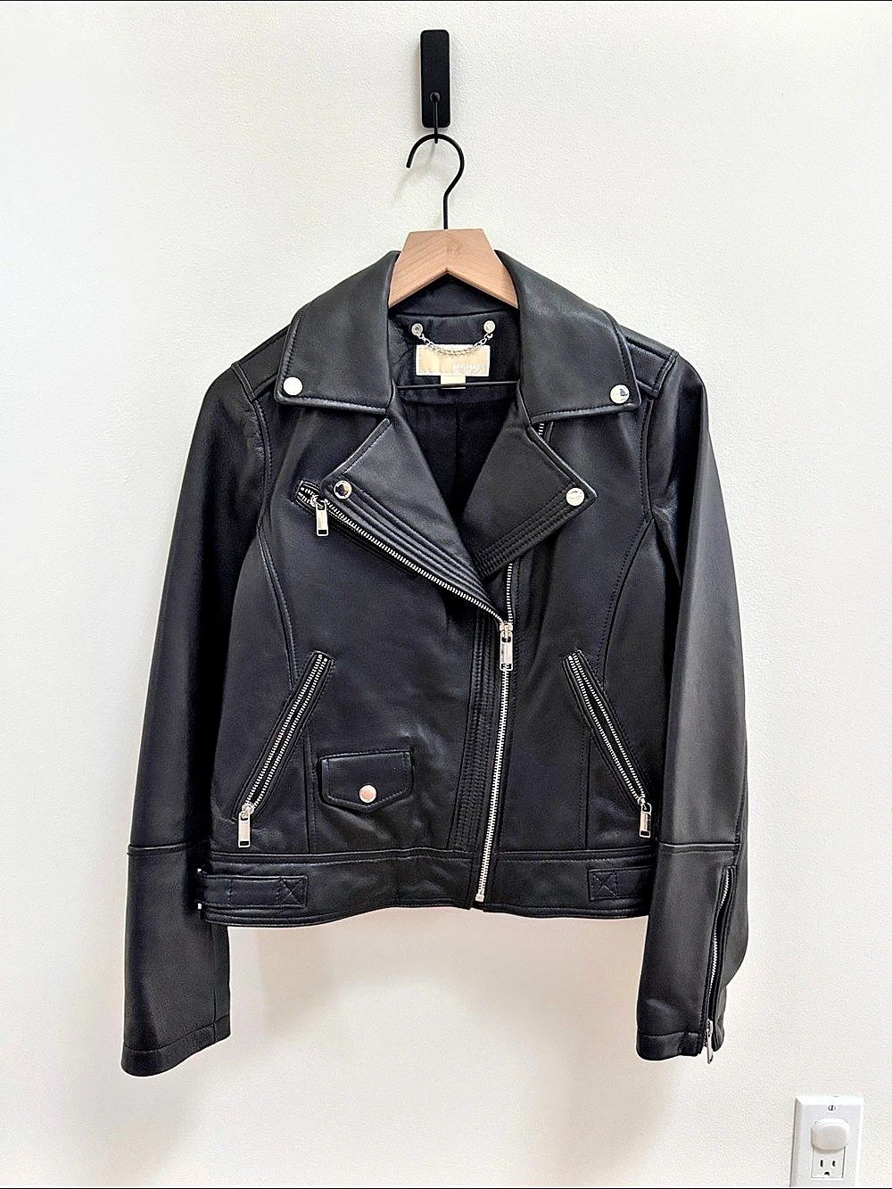 Michael Kors Leather Biker Jacket Black